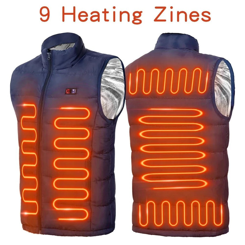 9 Heated Vest Zones Electric Heated Jackets Men Women Sportswear Heated Coat Graphene Heat Coat USB Heating Jacket For Camping - 7DAY'S