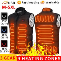 9 Heated Vest Zones Electric Heated Jackets Men Women Sportswear Heated Coat Graphene Heat Coat USB Heating Jacket For Camping - 7DAY'S