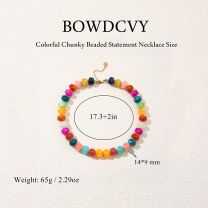 Chunky Beaded Statement Necklace for Women Trendy Colorful Boho Resin Bead Choker Necklaces Summer Handmade Jewelry Gifts Accessories