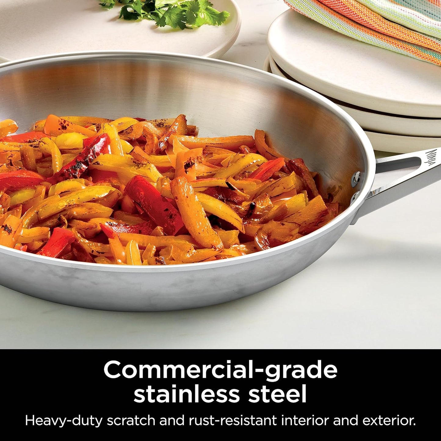 Ninja EverClad Stainless Steel Cookware 12 Piece Pots & Pans Set, All Stovetops & Induction, Oven Safe to 600°F, Tri-Ply Commercial-Grade, C99012