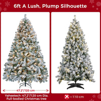 Yaheetech 6ft Snow Flocked Pre-lit Christmas Tree with 250 Warm White Lights, 820 Lush Branch Tips & Quick-Assembly Hinged Design, Full Artificial Xmas Tree for Winter Holiday Décor, Green & White