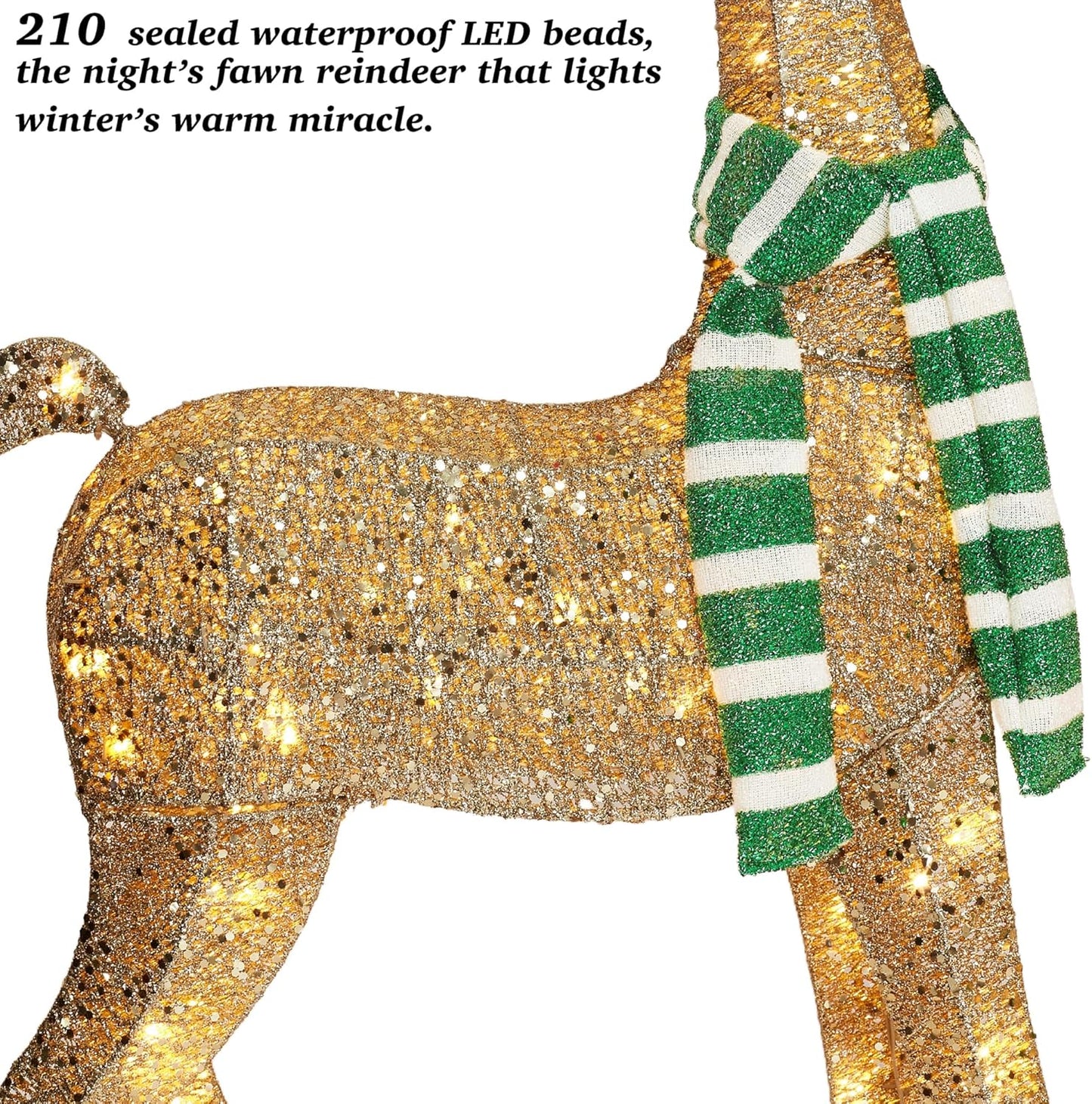 58 Inch 3D Gold Large Lighted Christmas Deer Decorations 3-Piece Outdoor Holiday Decorations Reindeer Set with 210 Warm White LEDs, Large Yard Display for Garden, Storefront