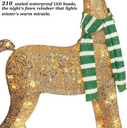 58 Inch 3D Gold Large Lighted Christmas Deer Decorations 3-Piece Outdoor Holiday Decorations Reindeer Set with 210 Warm White LEDs, Large Yard Display for Garden, Storefront