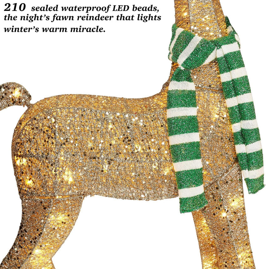 58 Inch 3D Gold Large Lighted Christmas Deer Decorations 3-Piece Outdoor Holiday Decorations Reindeer Set with 210 Warm White LEDs, Large Yard Display for Garden, Storefront