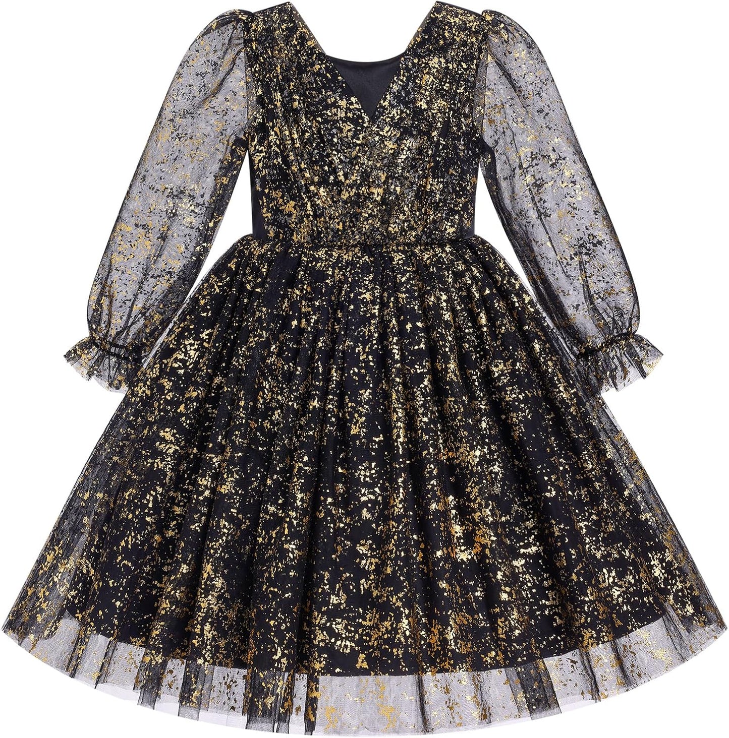 IMEKIS Toddler Kids Girls Tulle Dress Floral Embroidery Sparkly Wedding Party Long Sleeve Fall Photo Shoot Outfit 2-8T