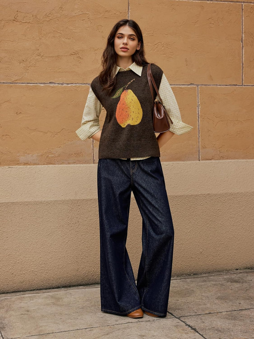 CIDER Women’s Sweater Vest Knit Sleeveless Pear Cute Graphic Sweater Vest Tank Top Fall Outfits