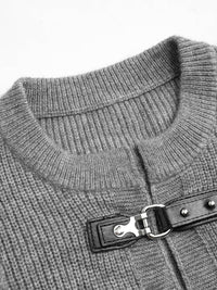 CIDER Cardigan Sweater for Women Round Neck Buckle Sweater Knitted Crop Top Long Sleeve Open Front Outerwear