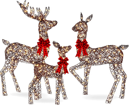 Best Choice Products 3-Piece Large Lighted Christmas Deer Family Set 5Ft Outdoor Yard Decoration with 360 LED Lights, Stakes, Zip Ties - White
