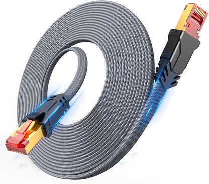 Snowkids Cat 8 Ethernet Cable 15 FT, Strong Signal, High Speed 40Gbps 2000Mhz, Network Cord with RJ45 Internet Connector for TV/Printer/Computer/Modem/Router/ps-3/4/5, Braided Flat LAN Cable 15FT Grey