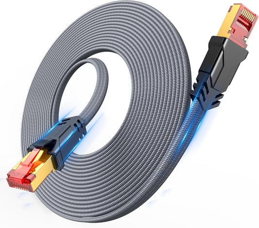 Cat 8 Ethernet Cable 100 FT,Snowkids High Speed 40Gbps,2000Mhz Braided High Duty LAN Cable,Gold Plated RJ45 Connector,S/FTP Shielded Indoor Flat 26AWG Network Cable for Modem/Router/ps-3/4/5/Gaming/PC