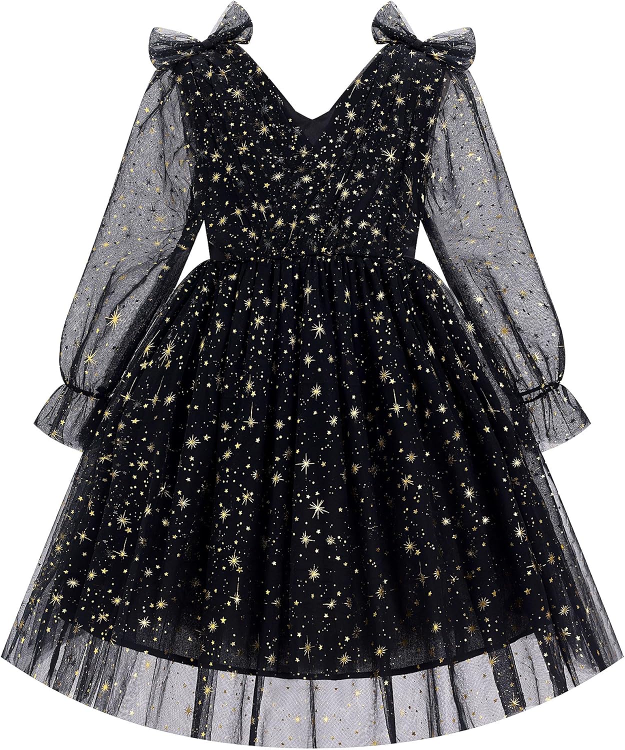 IMEKIS Toddler Kids Girls Tulle Dress Floral Embroidery Sparkly Wedding Party Long Sleeve Fall Photo Shoot Outfit 2-8T