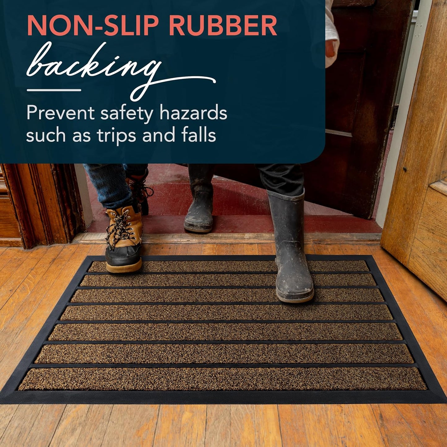 ubdyo Extra Durable Door Mat - Dirt Trapping Outdoor Welcome Mats - Non-Slip Outdoor Indoor Entrance - Low Profile Front Doormat (30" x 17", Bright Brown)