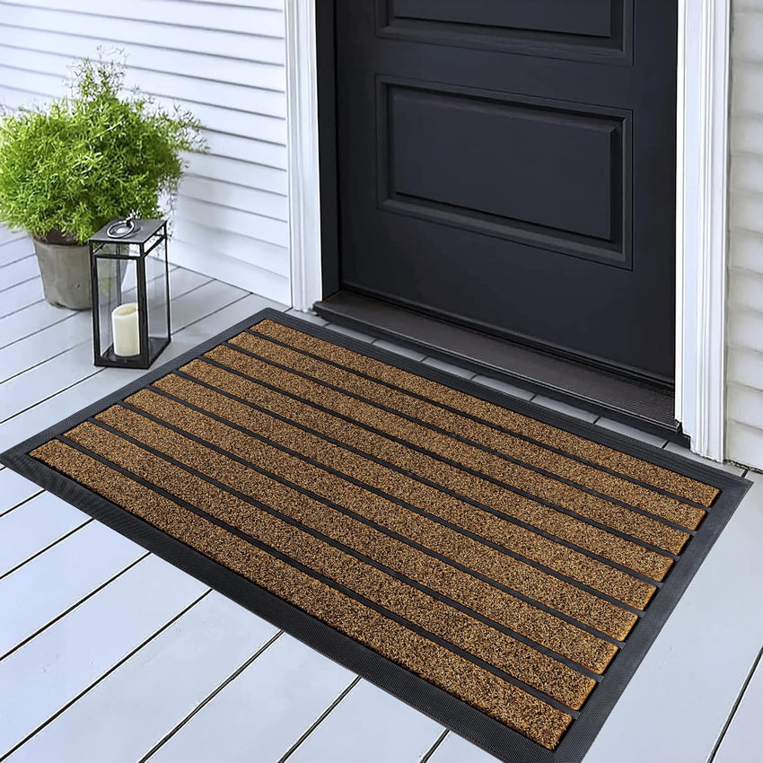 ubdyo Extra Durable Door Mat - Dirt Trapping Outdoor Welcome Mats - Non-Slip Outdoor Indoor Entrance - Low Profile Front Doormat (30" x 17", Bright Brown)