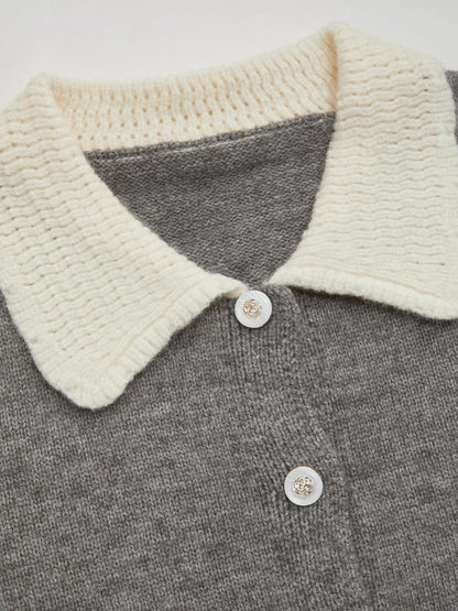 CIDER Cardigans for Women Trendy Knit Collar Button Up Contrasting Binding Regular Fit Crew Neck Cardigan