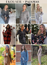 Ekouaer Women's Pajamas Long Sleeve Sleepwear Casual Button Down Loungewear Soft Pjs Set S-XXL