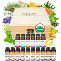PURA D'OR Organic Perfect10 Essential Oils Set - 10x 10mL Wood Box Aromatherapy Gift Set - 100% Pure Therapeutic Grade for Relaxation and Wellness (Lavender, Peppermint, Eucalyptus, Tea Tree & More)