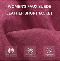 Bellivera Women Faux Leather Suede Jacket Moto Biker Coat Sherpa-Lined Overcoat with Removable Belt