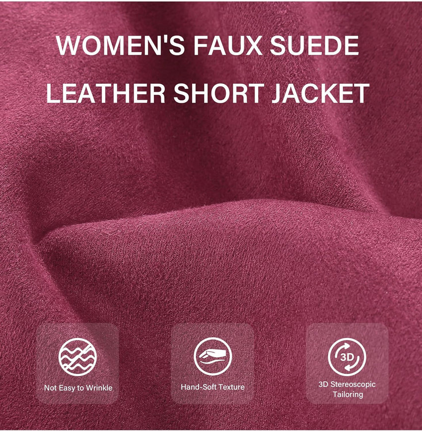 Bellivera Women Faux Leather Suede Jacket Moto Biker Coat Sherpa-Lined Overcoat with Removable Belt