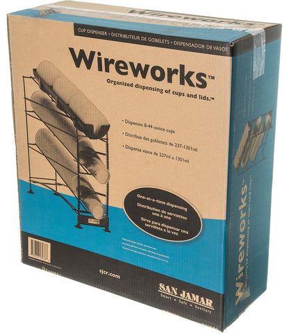 San Jamar Wireworks Cup and Lid Dispenser Fits 8 - 44 Oz. Cups, 3 Tiers with Suction Cup Feet for Restaurants, Fast Food, And Kitchens, Plastic, 8.25 X 20.5 X 22.5 Inches, Black
