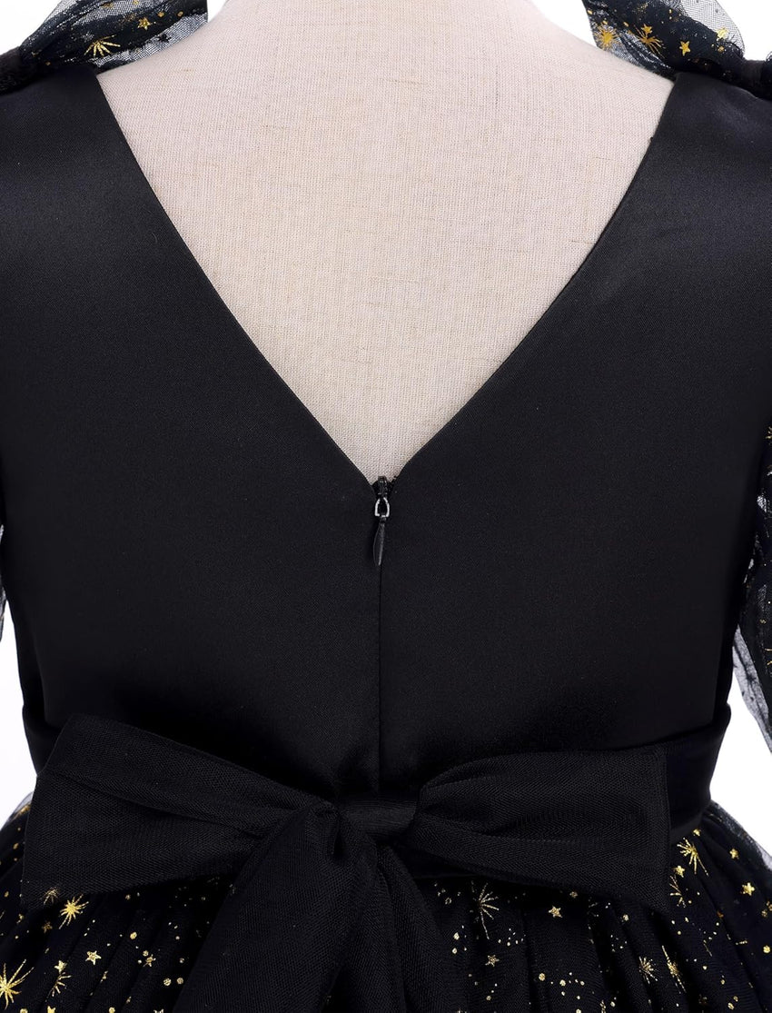 IMEKIS Toddler Kids Girls Tulle Dress Floral Embroidery Sparkly Wedding Party Long Sleeve Fall Photo Shoot Outfit 2-8T