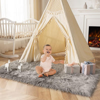 Ashler Faux Fur Rug, Fluffy White Small Sheepskin Rug, Ultra Soft 2x3 Ft Mat, Machine Washable Shag Mats, Nursery Throw for Bed, Living, Kids Room