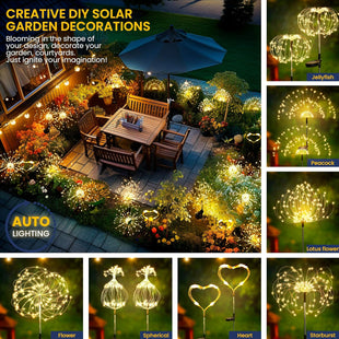 GIGALUMI Garden Decor Outdoor Lights 120LED 2Pack, Solar Garden Lights for Christmas Outside Fairy Firework Decorative,Solar Powered for Yard Pathway Flowerbed Planter Balcony Patio Decor (Warm White