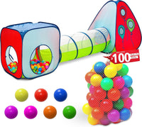 Kiddey Tunnel and Ball Pit Play Tent | 3pc Pop Up Toddler Gym Tunnels with Tents for Kids, Toddlers, Infants Boys & Girls | Indoor & Outdoor Gift Game | Baby Crawling Pits for Playground