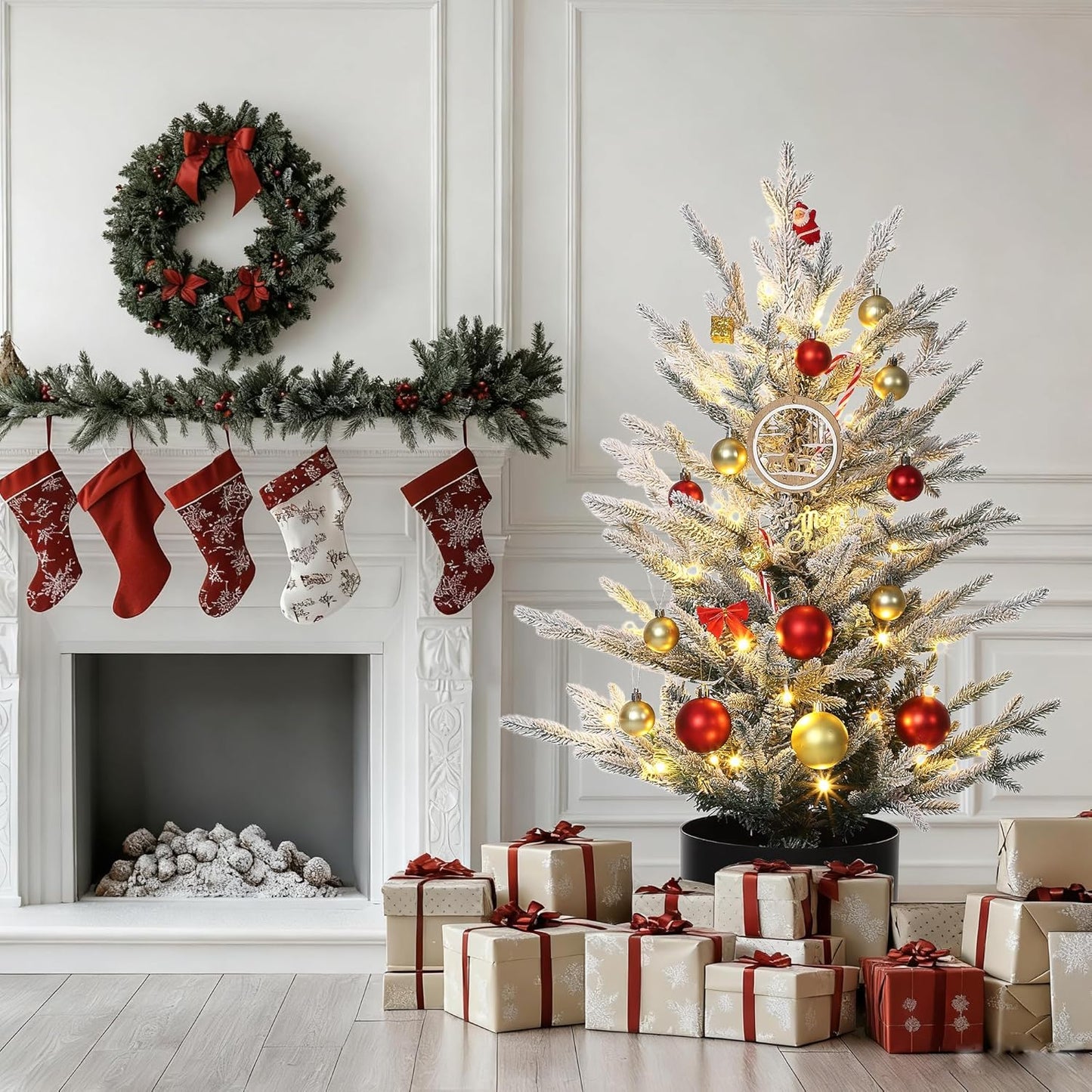 3 Ft Pre-Lit Christmas Tree, Artificial Christmas Trees with Lighting, Xmas Trees with 78 Led Lights, Christmas Decoration for Home, Office, Easy Assembly