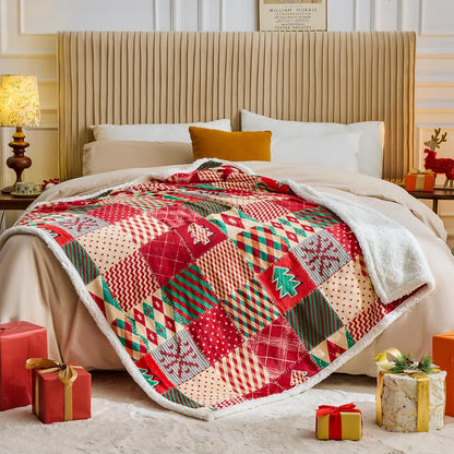 Christmas Throw Blanket, Christmas Decorations Gifts for Women, Sherpa Flannel Fleece Winter Holiday Blanket, Fluffy Cozy Soft Christams Throws for Couch Sofa Bed, ChristamsRhombus, 50" X 60"