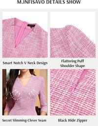 M.Infisavo Sheath Dresses for Women 2025 Notch V Neck 3/4 Sleeves Slim Fit Office Pencil Dress