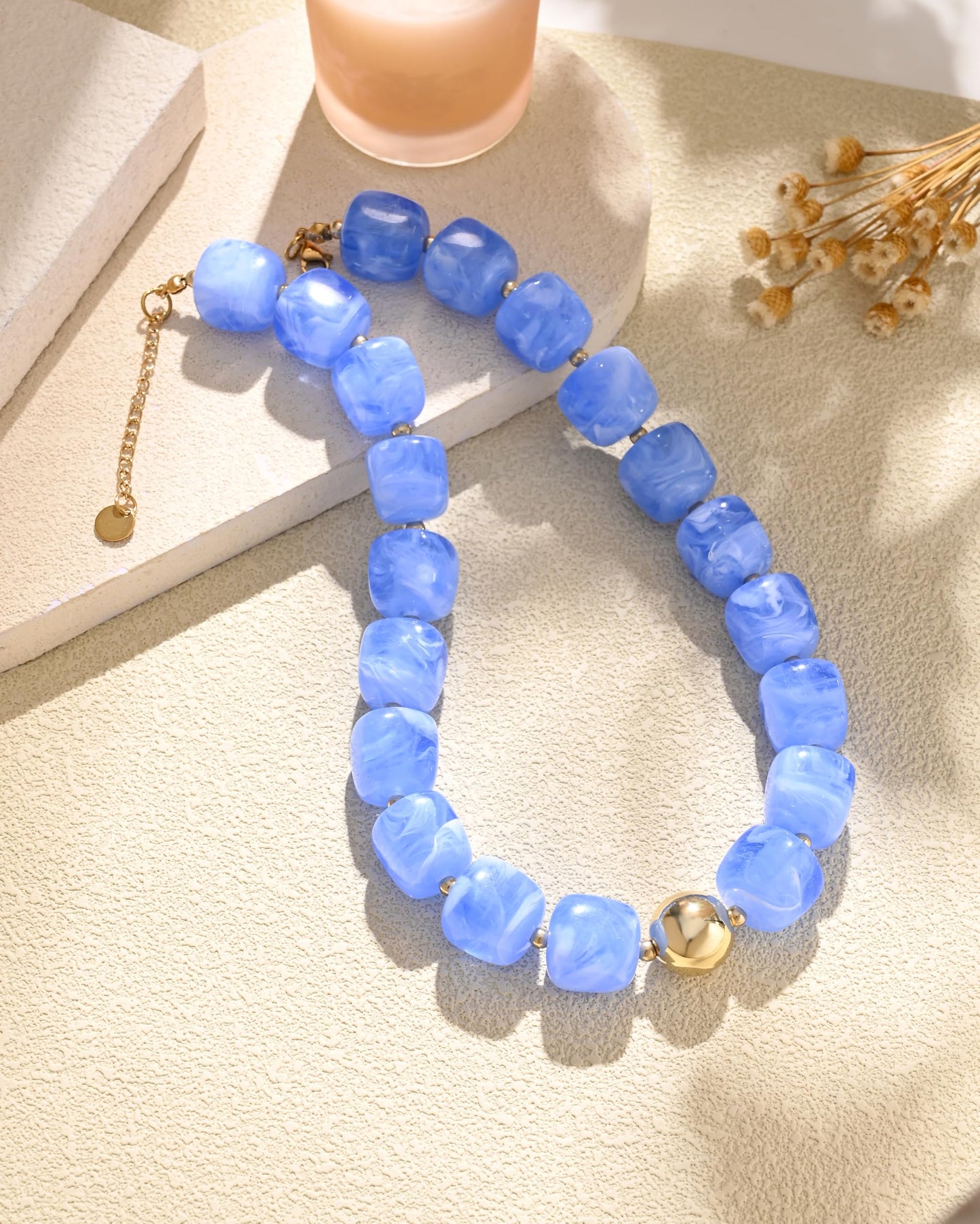 Chunky Beaded Statement Necklace for Women Trendy Colorful Boho Resin Bead Choker Necklaces Summer Handmade Jewelry Gifts Accessories