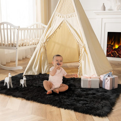 Ashler Faux Fur Rug, Dark Blue Area Rugs, Fluffy Sheepskin Fur Rug, Fuzzy Ultra Soft 2 x 6 Ft Rugs, Machine Washable Shag Rug, Nursery Throw Rugs for Bed, Living, Kids Room