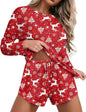 Ekouaer Womens Waffle Knit Pajama Sets Long Sleeve Top and Shorts Matching Lounge Set Loungewear Sweatsuit with Pockets
