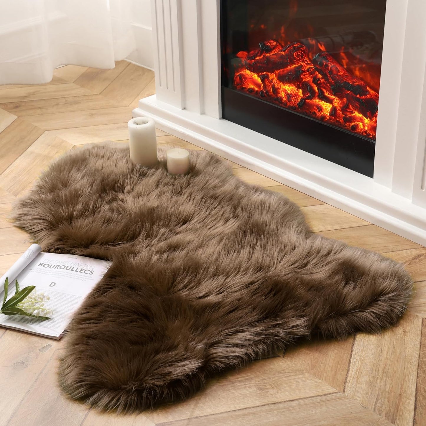 Ashler Faux Fur Rug, Dark Blue Area Rugs, Fluffy Sheepskin Fur Rug, Fuzzy Ultra Soft 2 x 6 Ft Rugs, Machine Washable Shag Rug, Nursery Throw Rugs for Bed, Living, Kids Room