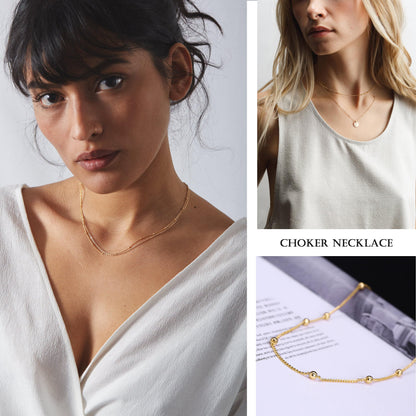 Aobei Pearl 18K Gold Plated Paperclip Chain Choker Satellite Chain Freshwater Cultured Biwa Pearl Pendant Necklace Dainty Turquoise Jewelry for Women