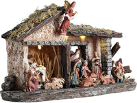 Nativity Scene Set with LED Lights,15.3" Resin Holy Family Character Stables Sculpture Manger Figurine for Indoor Tabletop Fireplace Christmas Decorations