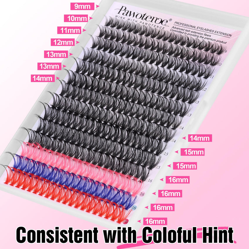 Pawotence Lash Extension Kit DIY 280pcs Lash Clusters Eyelash Extension Kit, 9-16mm 30D 40D Individual Lashes Kit with Lash Bond and Seal, Lash Tweezers for Self Use (30D&40D, 0.07D, 9-16mm, Kit)