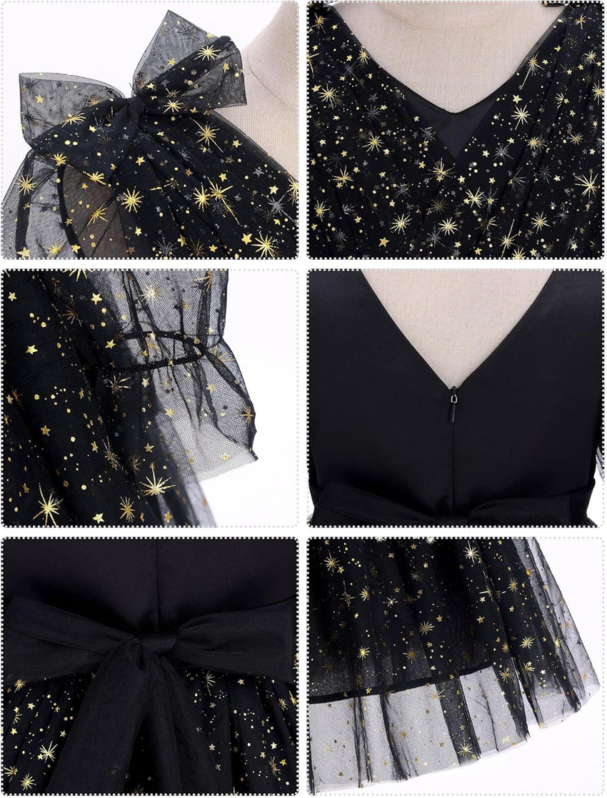 IMEKIS Toddler Kids Girls Tulle Dress Floral Embroidery Sparkly Wedding Party Long Sleeve Fall Photo Shoot Outfit 2-8T