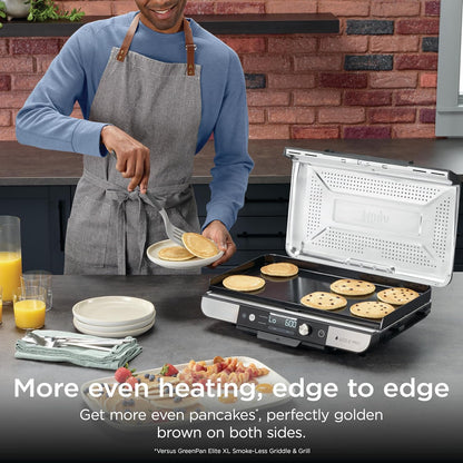 Ninja Sizzle Pro XL 20-Inch Indoor Griddle + Grill, Detachable Ventilated Lid, Grease Control, Ceramic Nonstick Plates, Even Edge-to-Edge Cooking, Extra Large Capacity, Versatile, Silver, GX101