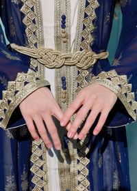 HUSN Embroidered Two-Piece Abaya Set Long Cardigan with Gold Embroidery with Plus Size Inner Slip Kaftan for Eid