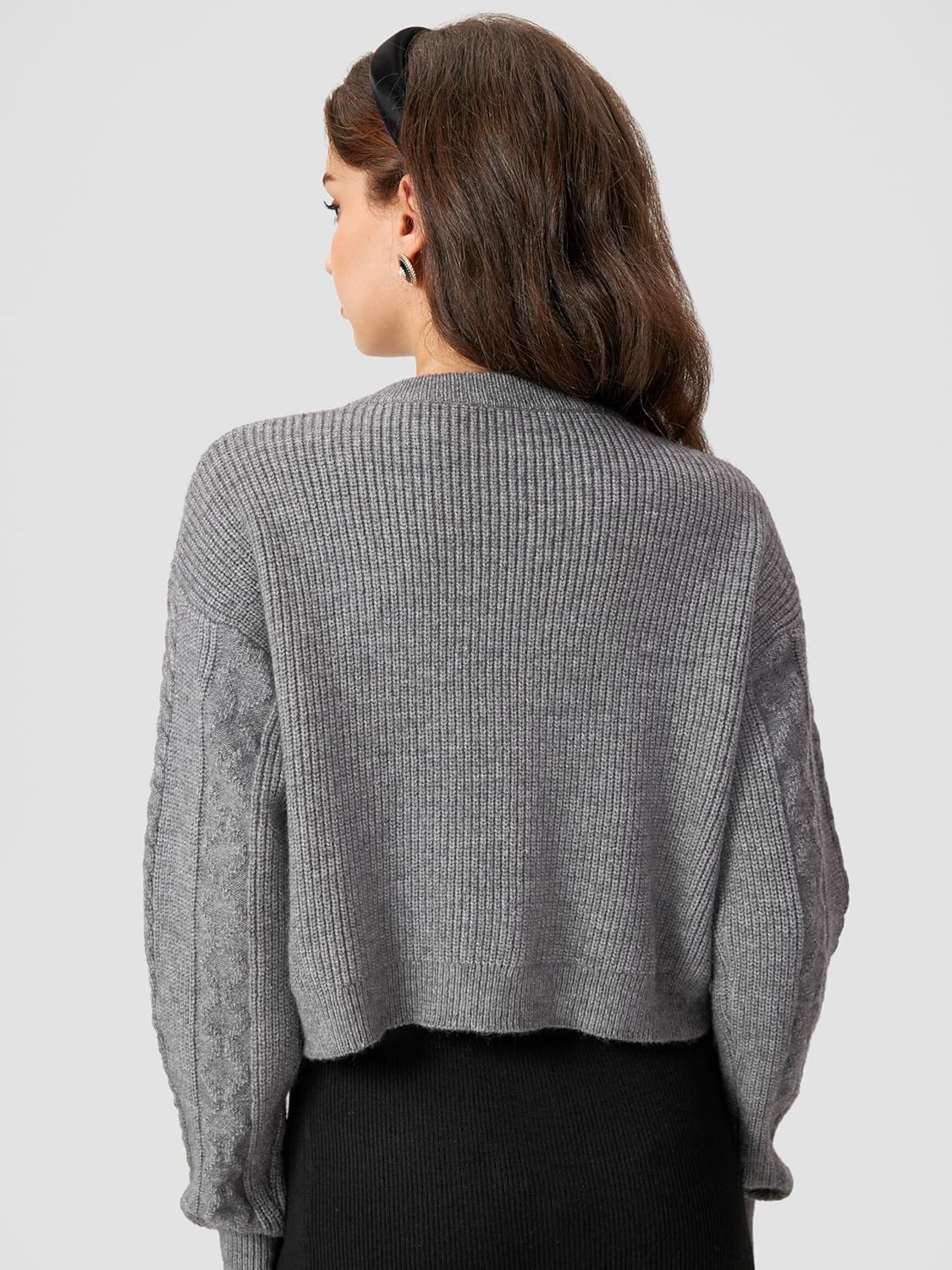 CIDER Cardigan Sweater for Women Round Neck Buckle Sweater Knitted Crop Top Long Sleeve Open Front Outerwear