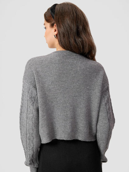 CIDER Cardigan Sweater for Women Round Neck Buckle Sweater Knitted Crop Top Long Sleeve Open Front Outerwear