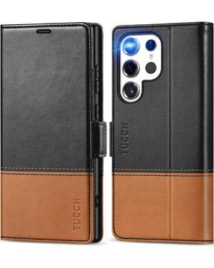 TUCCH Wallet Case for Galaxy S24 Ultra 5G, Magnetic PU Leather Stand [RFID Blocking] Card Slot Folio Cover with TPU Shockproof Inner Shell Compatible with Galaxy S24 Ultra 6.8-Inch 2024, Black & Brown