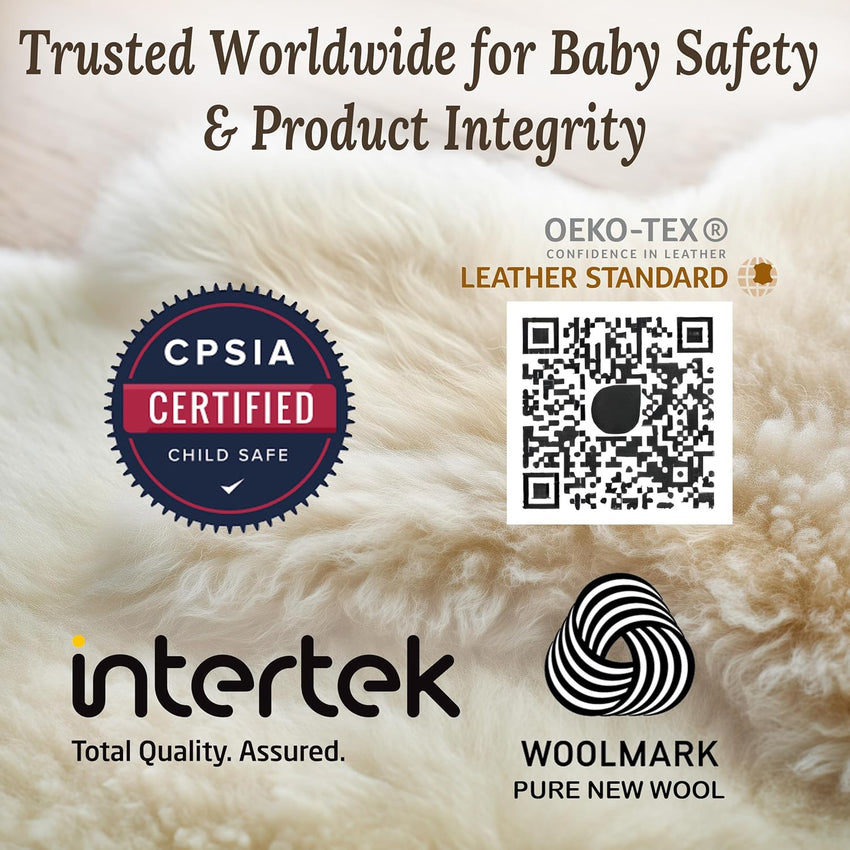 Real New Zealand Lambskin Baby Rug | LRG 2x3 feet | Soft & Gentle Unshorn Baby Sheepskin Rug for Crib, Nursery & Travel | Natural Length Lambswool, Silky Soft, Ethically Sourced, Oeko-Tex Certified