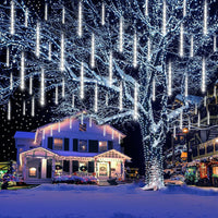 Kwaiffeo Christmas Lights Outdoor, 8 Tubes Meteor Shower Lights LED Snow Falling Icicle Cascading Light for Xmas Tree Wedding Decoration Party, UL Plug, White