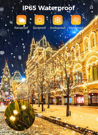 Minetom Solar String Lights Outdoor Waterproof- 40 FT 100 LED Solar Powered String Lights with 8 Lighting Modes, IP65 Waterproof Solar Christmas Lights for Outdoor Outside Tree Party Decor, Warm White