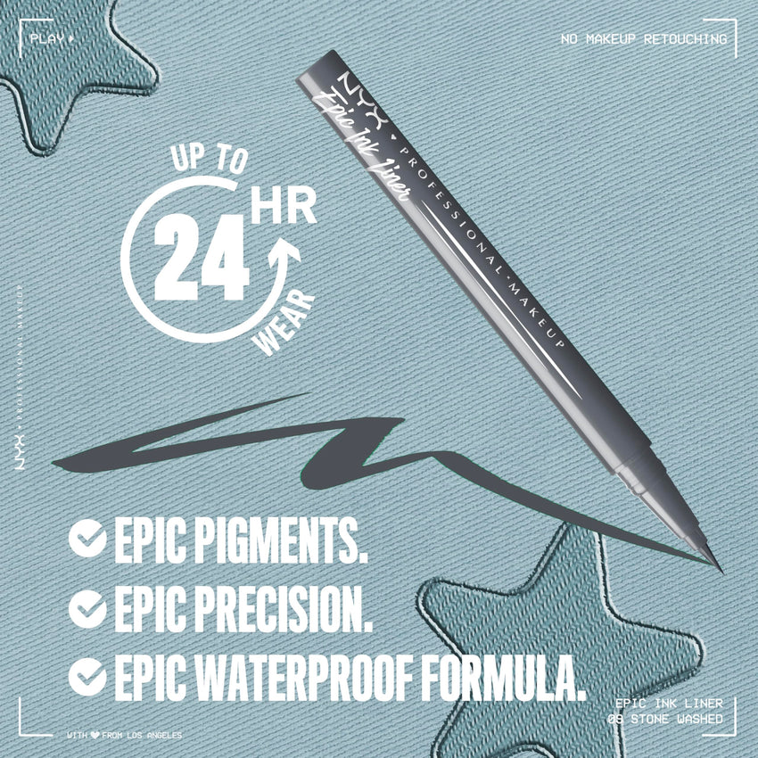 NYX PROFESSIONAL MAKEUP Epic Ink Liner, Waterproof Liquid Eyeliner - Black, Vegan Formula