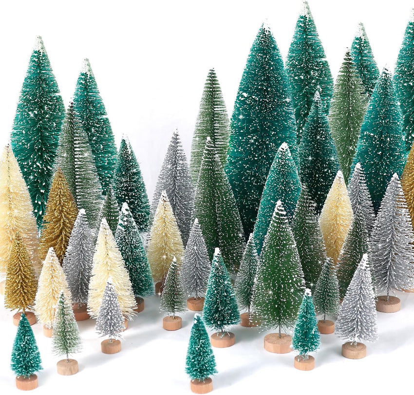 30Pcs Christmas Decorations Mini Christmas Trees, Artificial Christmas Tree Bottle Brush Trees with Wooden Base for Christmas Decor Christmas Party Home Table Craft