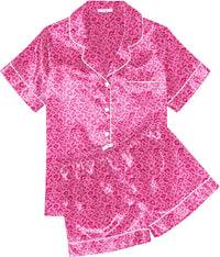 Ekouaer Womens Silk Satin Pajama Sets Soft Short Sleeve Button Down Sleepwear Top and Shorts 2 Piece Pjs Lounge Set