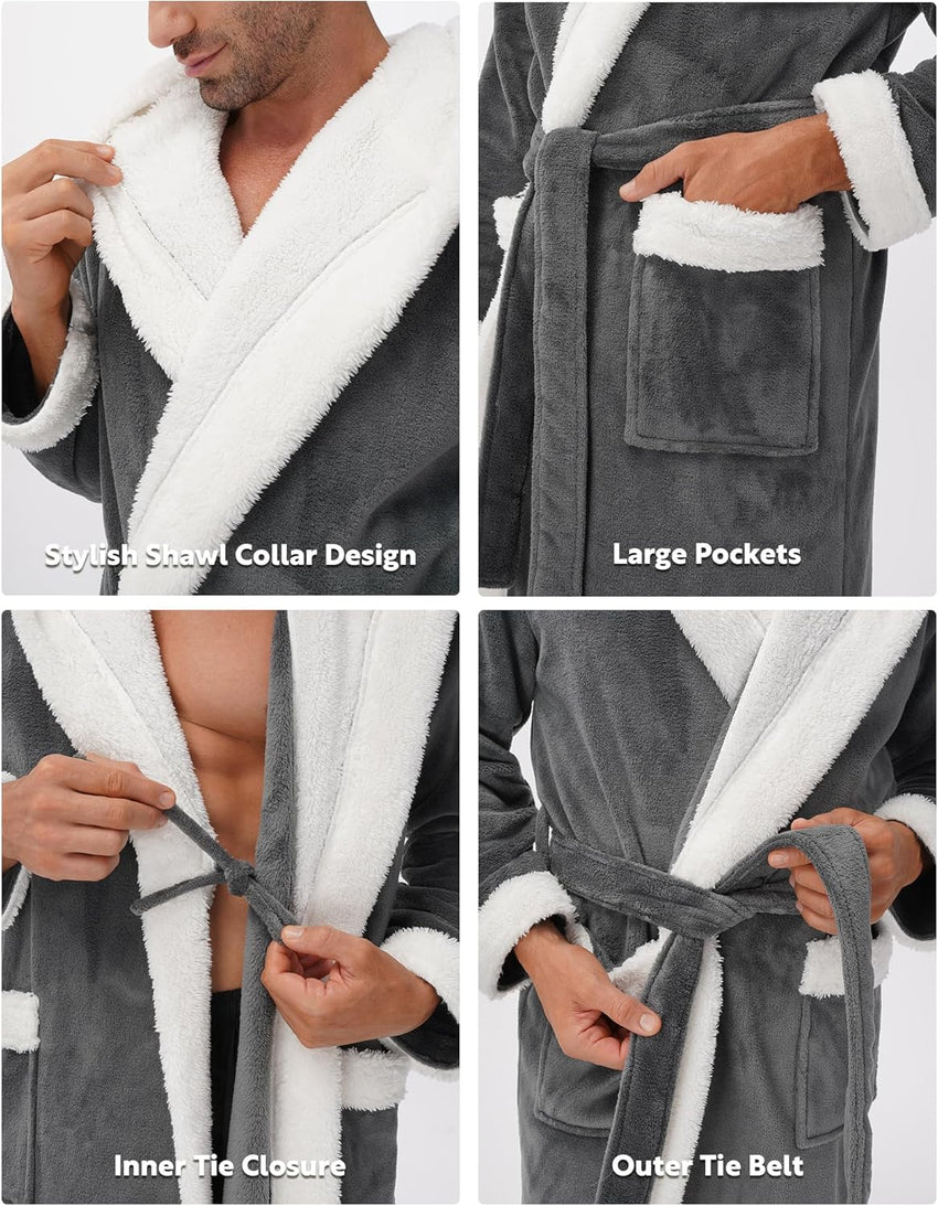 DAVID ARCHY Men's Soft Fleece Plush Robe Full Length Long Bathrobe